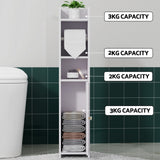 Slim Space-Saving 3-Tier Bathroom Cabinet with Toilet Paper Holder and Organizer