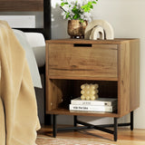 Industrial Rustic Oak Bedside Nightstand with Drawer and Shelf by Artiss - KRAVU Collection