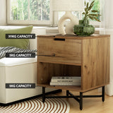 Industrial Rustic Oak Bedside Nightstand with Drawer and Shelf by Artiss - KRAVU Collection