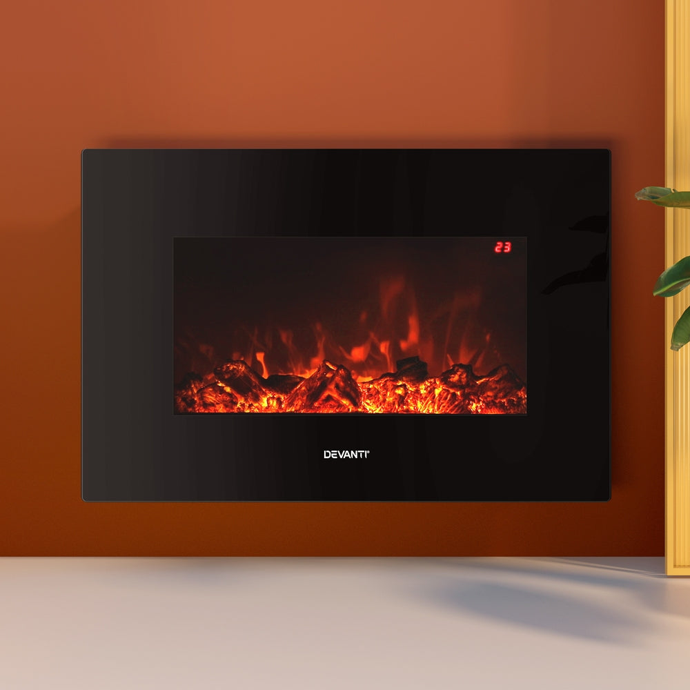 Devanti Electric Fireplace Fire Heater 2000W Black