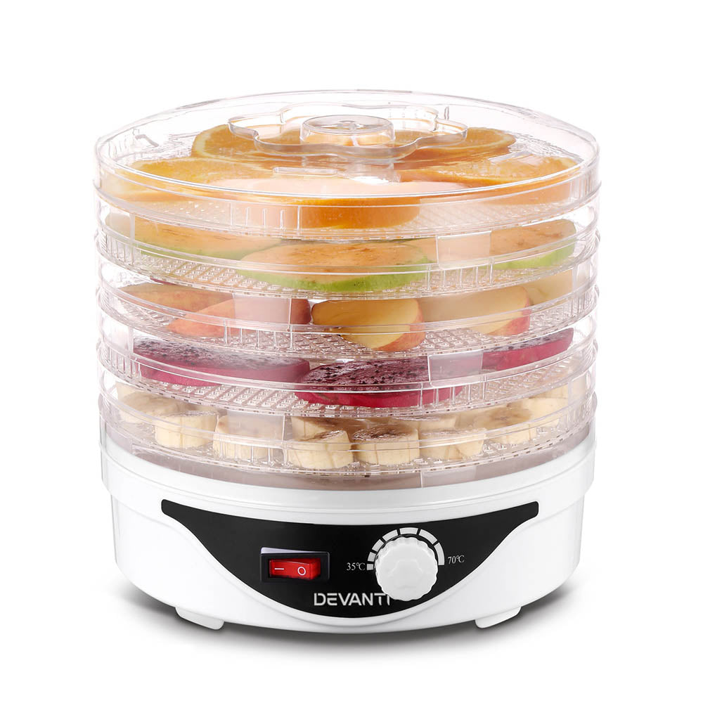 Devanti 5-Tray Food Dehydrator for Fruits, Vegetables, and Jerky - White