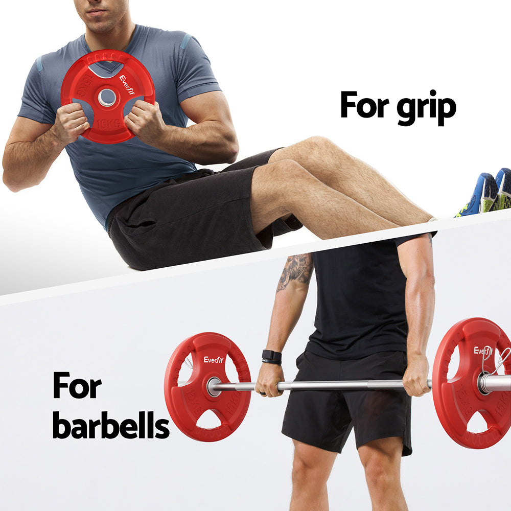 Everfit Weight Plates Standard 15kg Dumbbell Barbell Plate Weight Lifting Home Gym Red