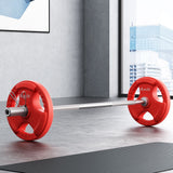 Everfit Barbells Set 36kg 120cm Dumbbell Barbell Plate Weight Lifting Home Gym Red Lifting - Close-Up Angle