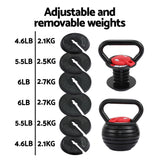 Everfit 18kg Adjustable Kettlebell Set Portable Kettle Bell Weight Dumbbells 10lbs 40lbs - Side View