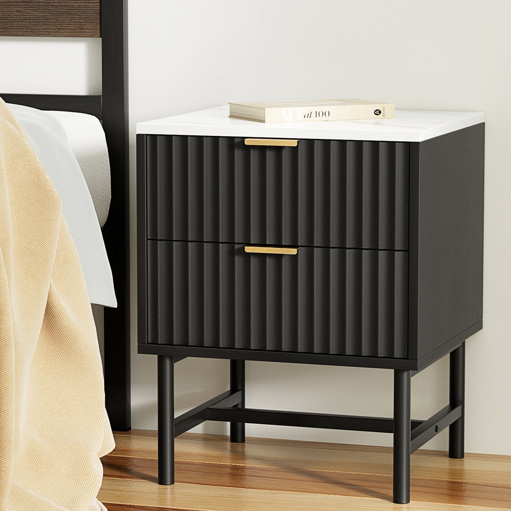 Stylish Black Bedside Table with 2 Drawers for Enhanced Bedroom Organization