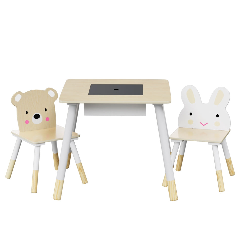 Keezi 3-Piece Creative Kids Table and Chair Set with Chalkboard and Hidden Storage