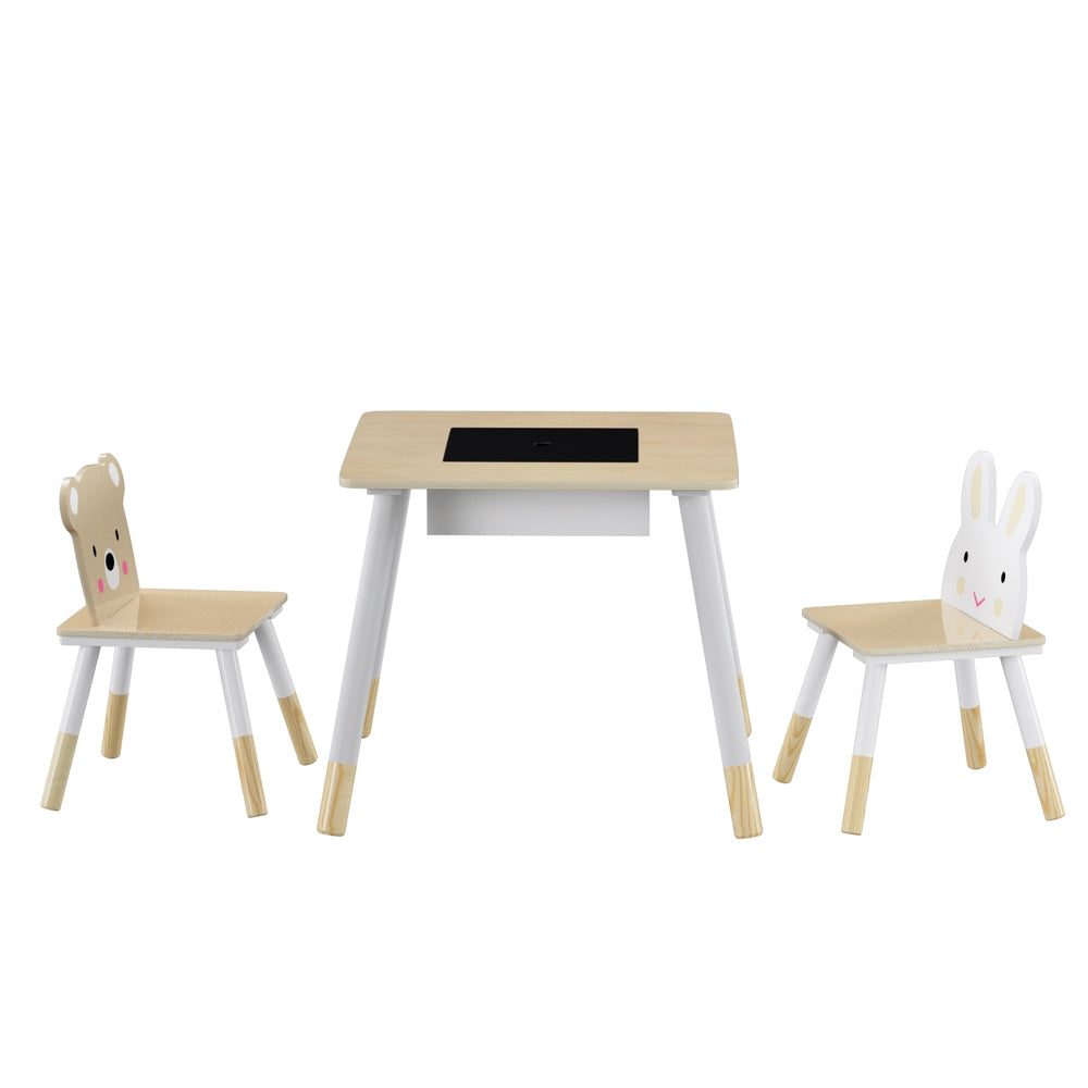 Keezi 3-Piece Creative Kids Table and Chair Set with Chalkboard and Hidden Storage