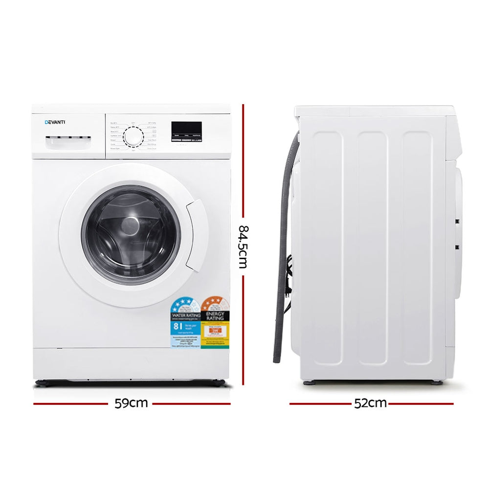 Devanti 8kg Front Load Washing Machine Quick Wash 24h Delay Start Automatic