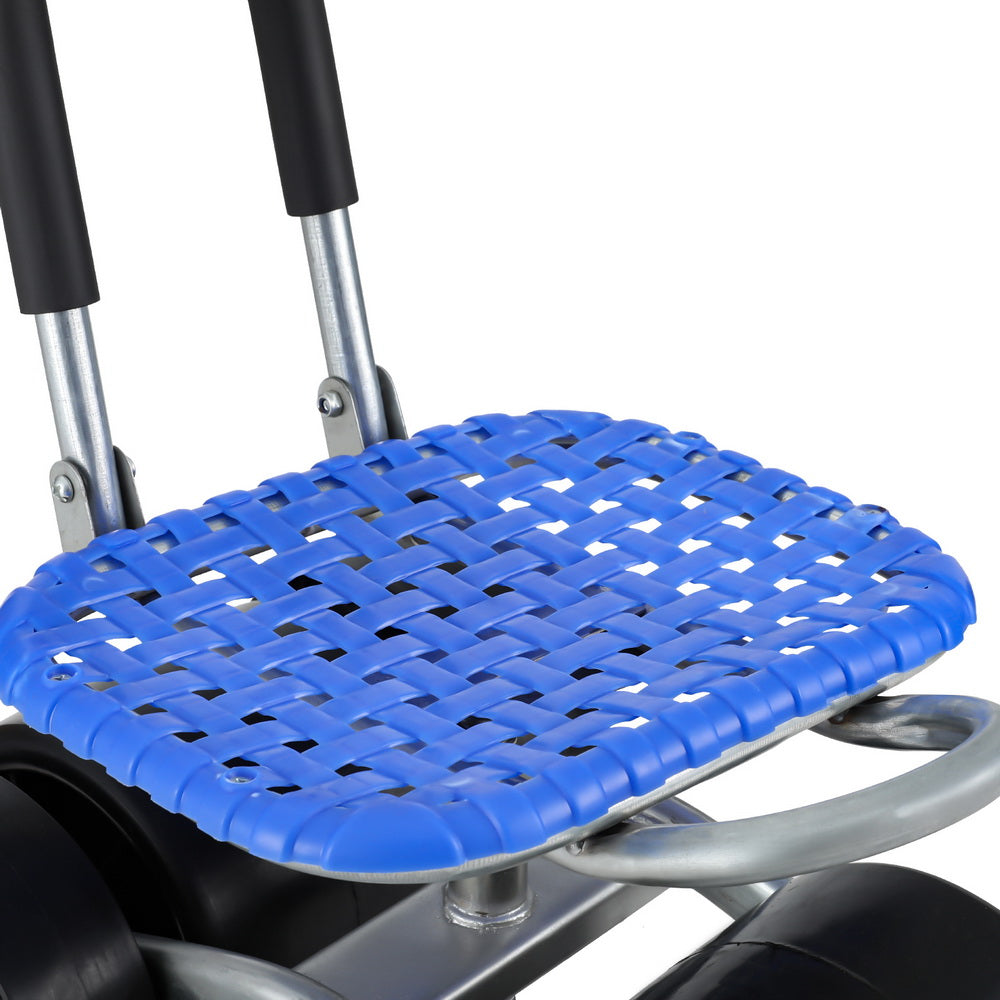 Gardeon Adjustable Garden Stool with Wheels - Foldable Blue Seat