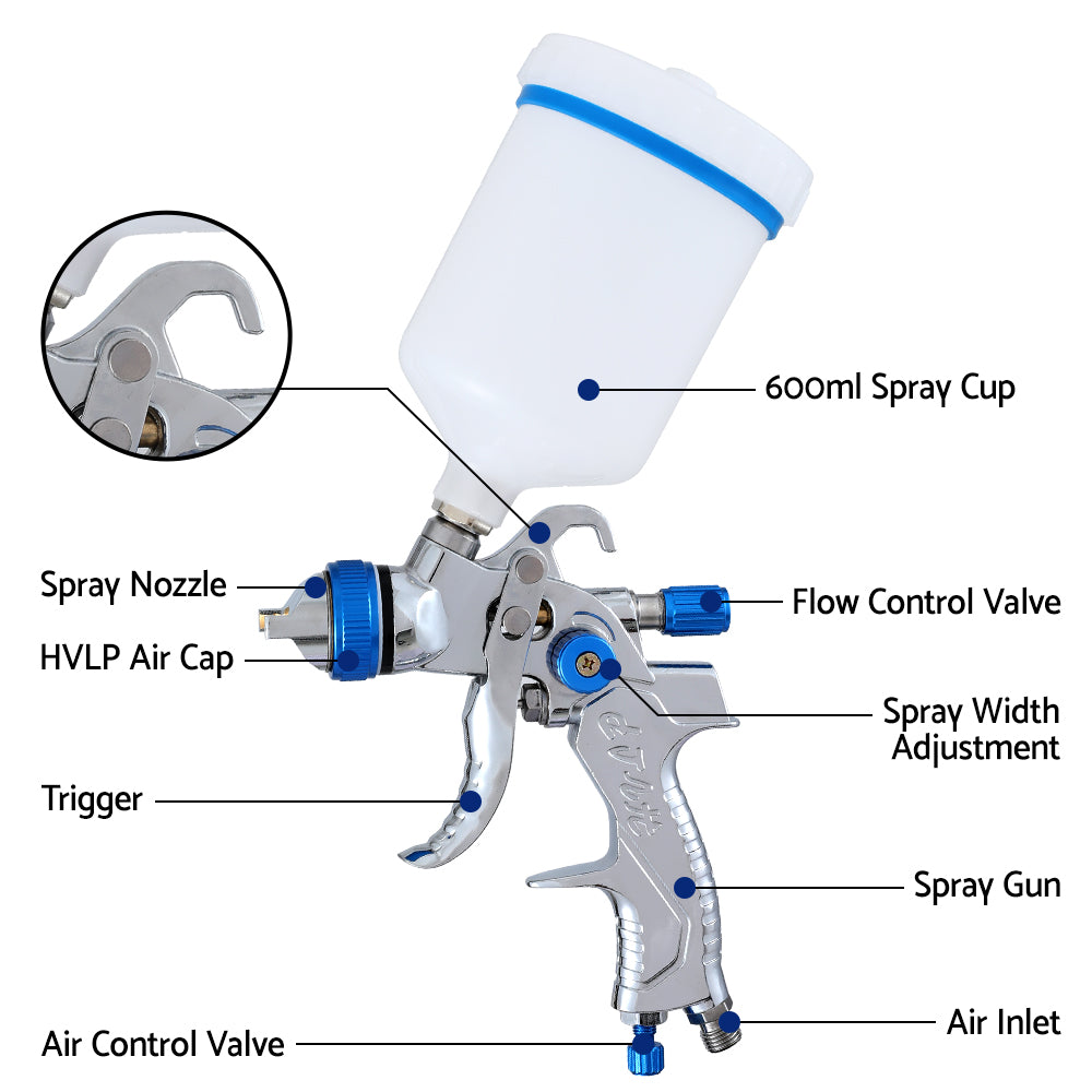 Giantz HVLP Gravity Feed Air Spray Gun with Multiple Nozzles