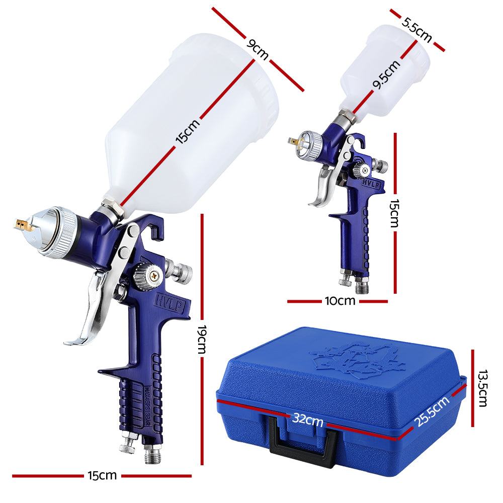 Giantz Dual Nozzle HVLP Air Spray Gun with Gravity Feed System and Accessories