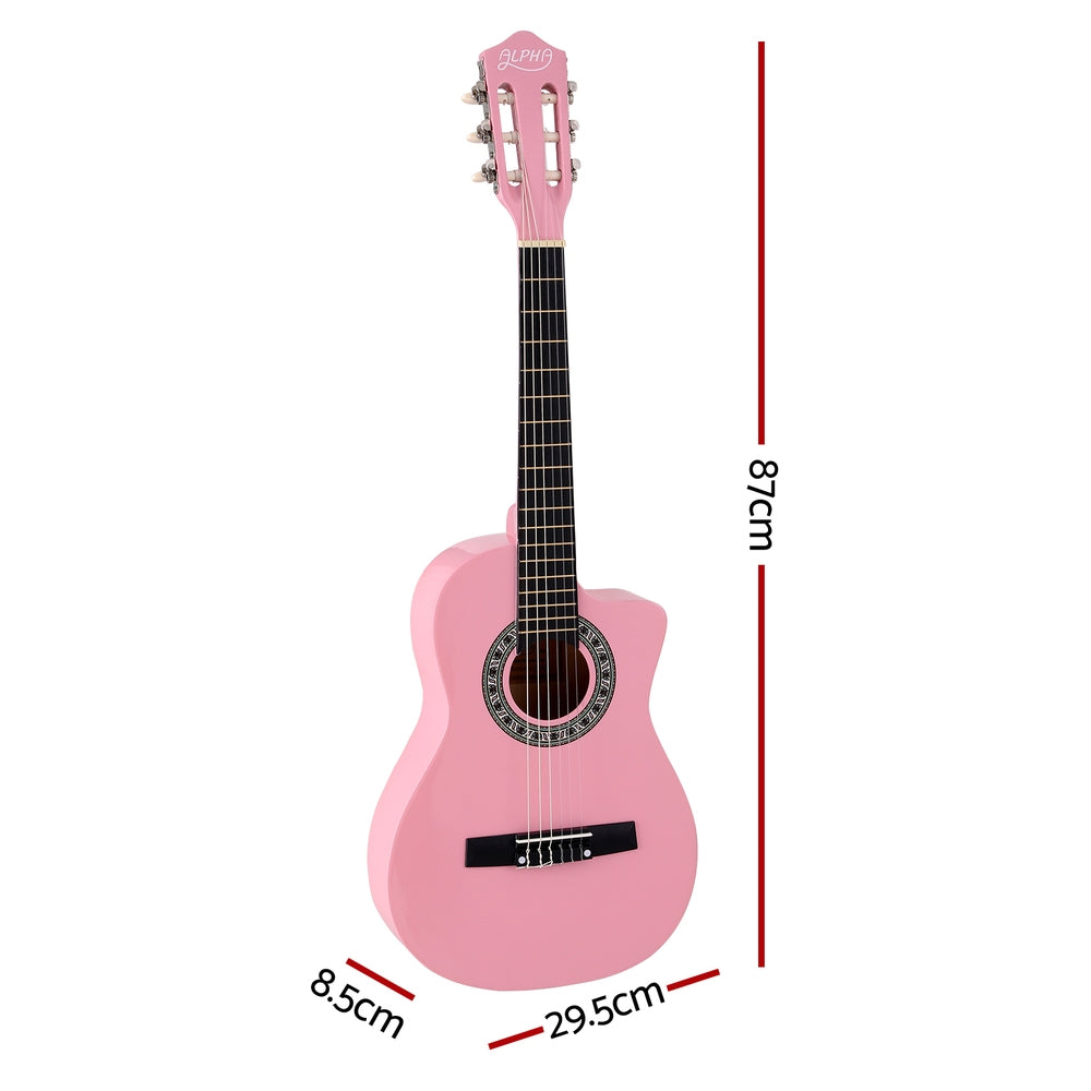 34-Inch Pink Classical Guitar for Beginners - Perfect Wooden Body Nylon String Gift for Kids