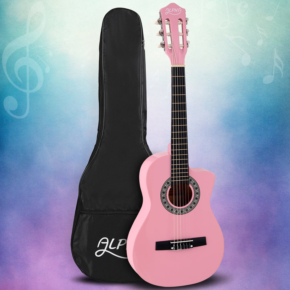 34-Inch Pink Classical Guitar for Beginners - Perfect Wooden Body Nylon String Gift for Kids