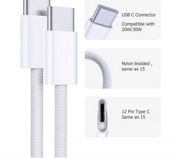 High-Speed 60W 3A PD Type-C to USB-C Charging Cable for iPhone 15 and Tablets