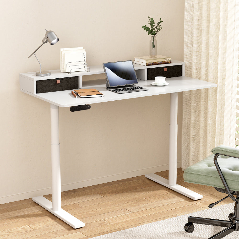 Artiss Electric Standing Desk with Storage Rack Shelf Drawers White 120CM