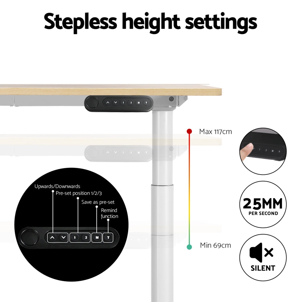 Artiss Standing Desk Motorised Electric Dual Motor 120CM White Oak