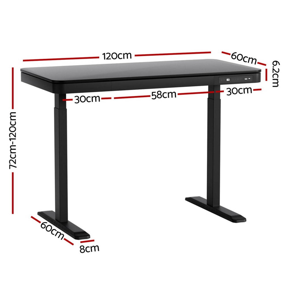 Artiss Standing Desk Motorised Electric Motor Drawer 120CM Black