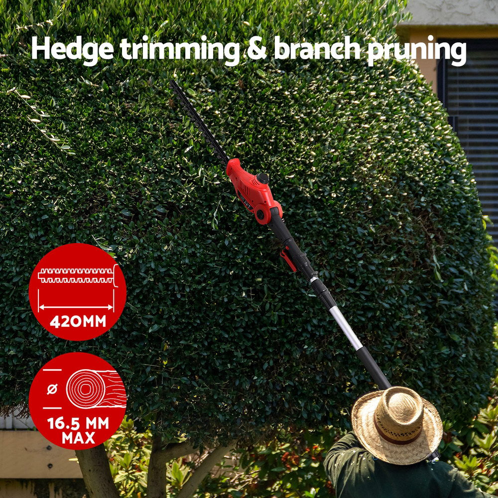 Giantz Electric Cordless Extendable Hedge Trimmer with Adjustable Head and Double-Sided Blade