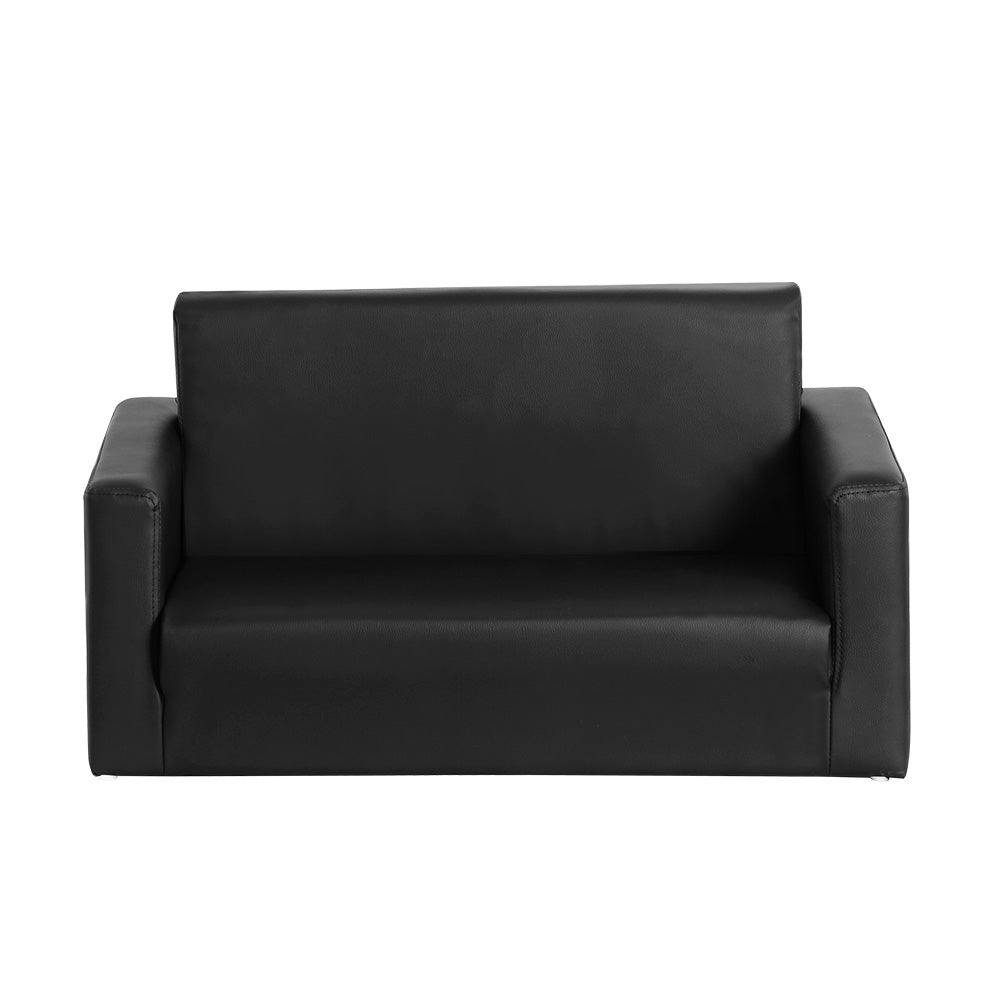 Keezi Kids Sofa 2 Seater Children Flip Open Couch PU Leather Armchair Black