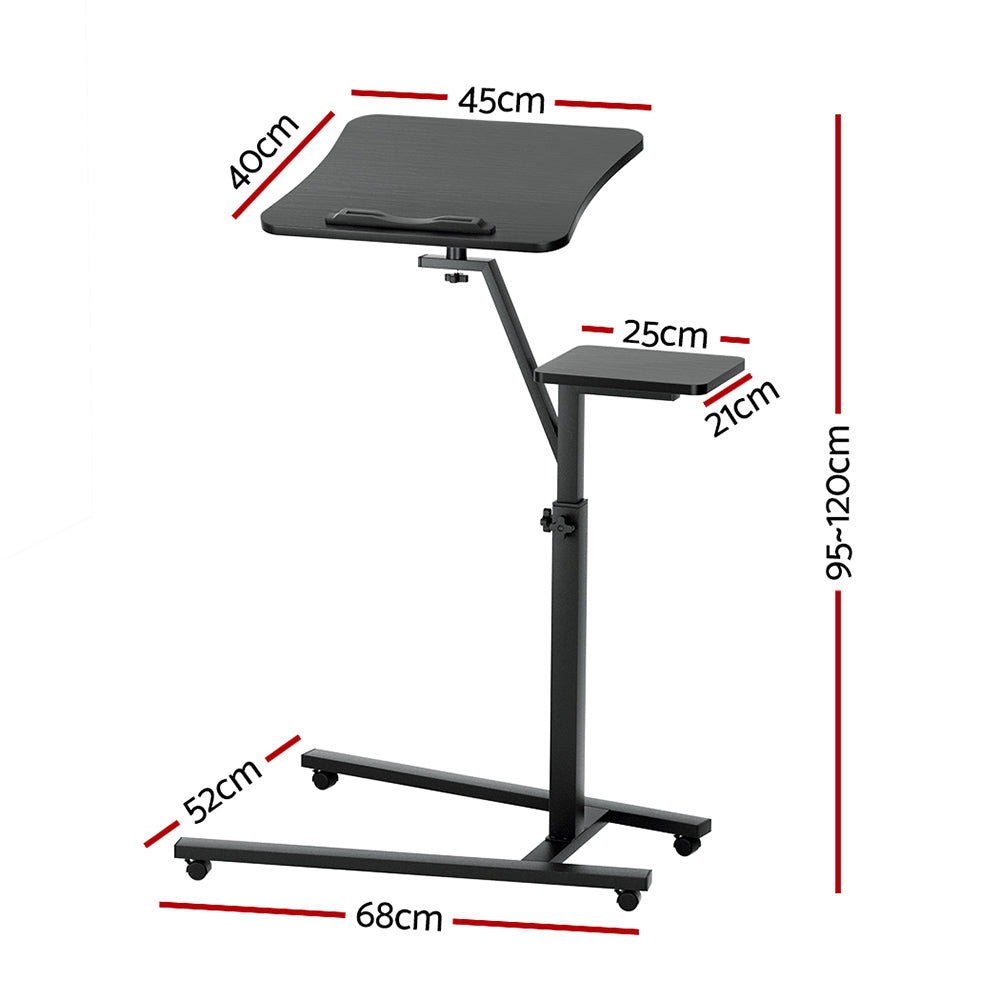 Height Adjustable Mobile Laptop Desk with Tiltable Mouse Board - Black