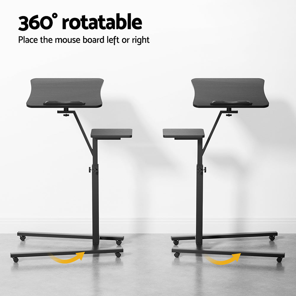 Height Adjustable Mobile Laptop Desk with Tiltable Mouse Board - Black