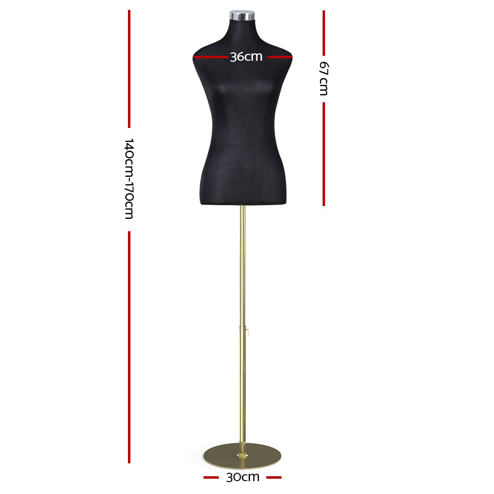 Versatile Black Female Dressmaking Mannequin with Adjustable Height and Detachable Base