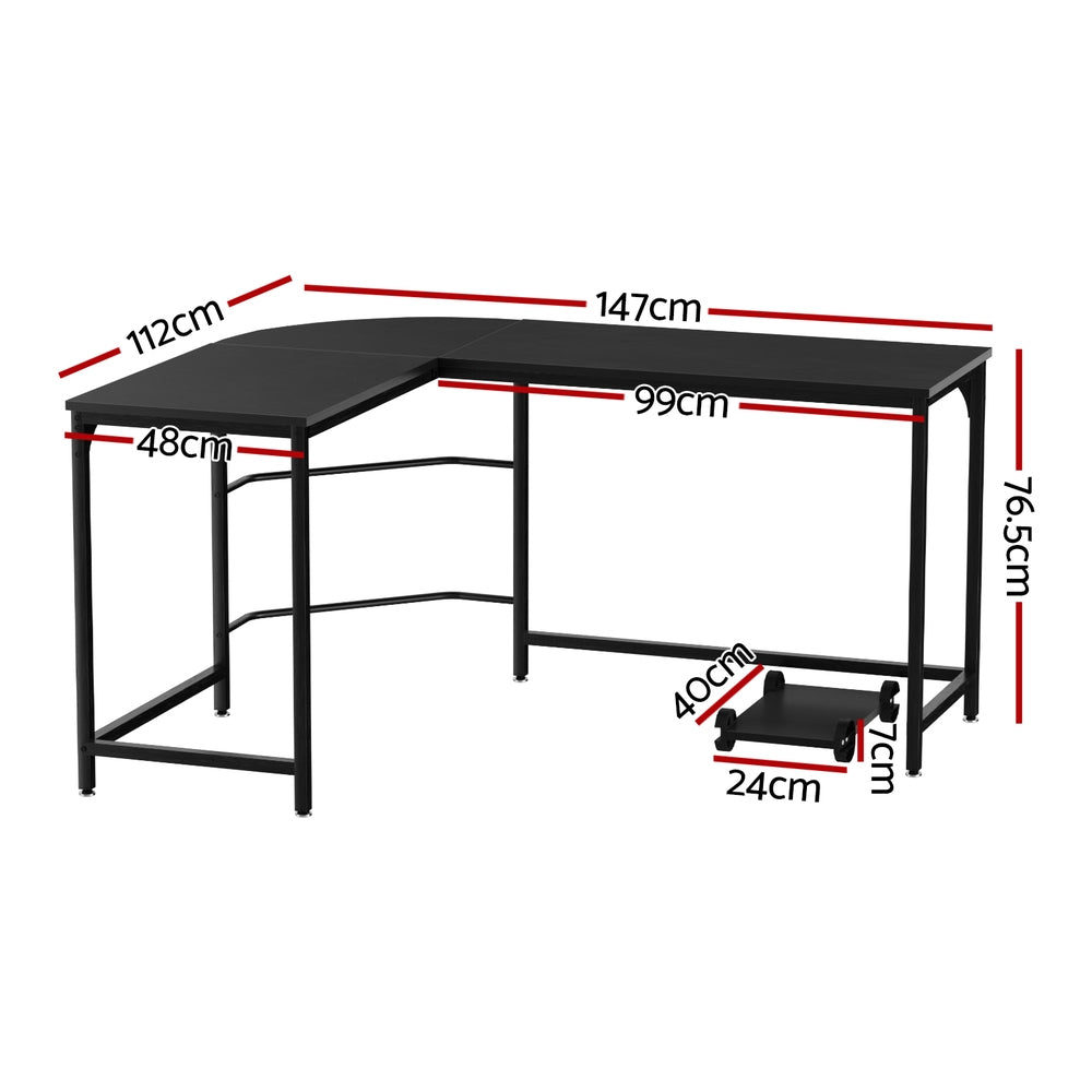 Artiss Computer Desk L-Shape CPU Stand Black 147CM