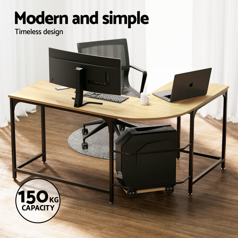 Artiss Computer Desk L-Shape CPU Stand Oak 147CM