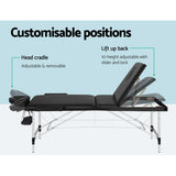 Zenses Massage Table 65cm Portable 3 Fold Aluminium Beauty Bed Black