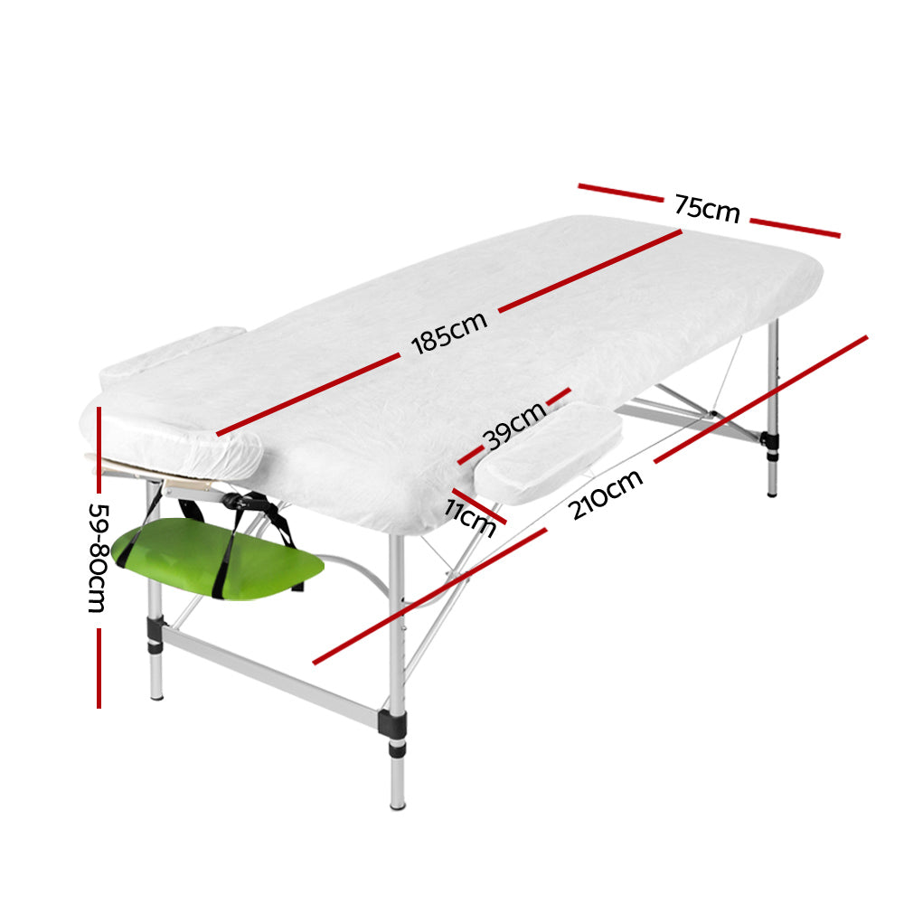 Zenses Massage Table 75cm Portable 3 Fold Aluminium Beauty Bed Green