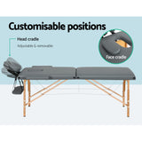 Zenses Massage Table 56cm Portable 2 Fold Wooden Beauty Bed Grey