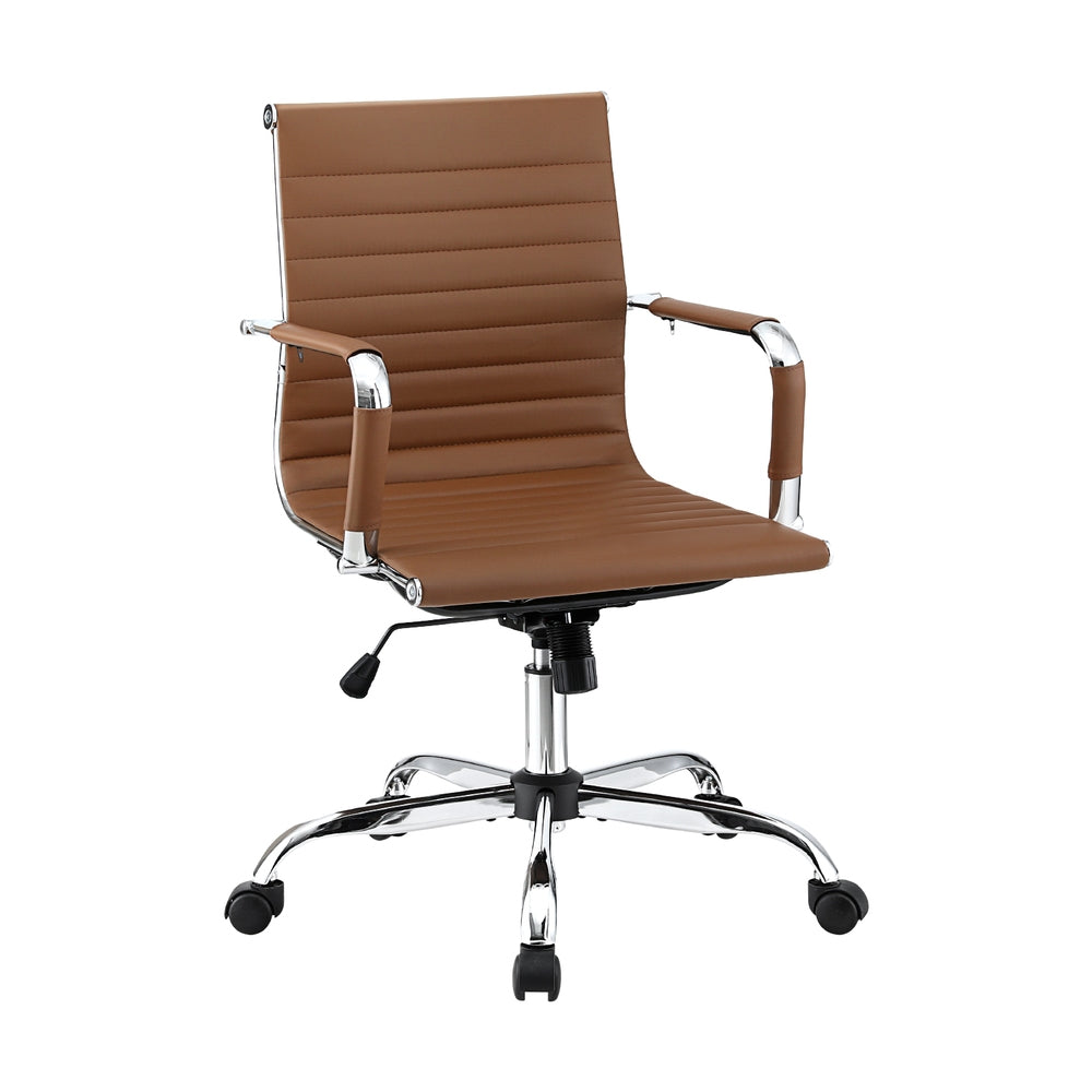 Artiss Office Chair Conference Chairs PU Leather Mid Back Brown