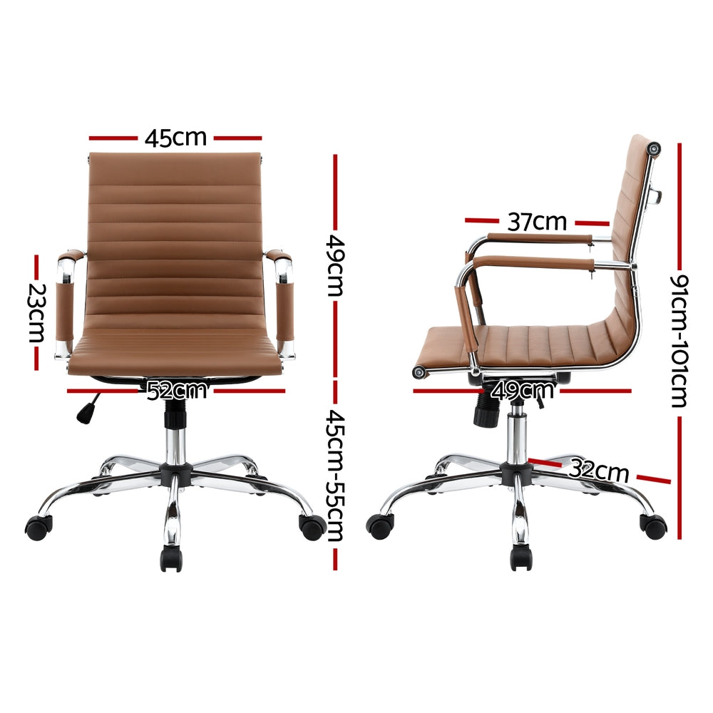 Artiss Office Chair Conference Chairs PU Leather Mid Back Brown