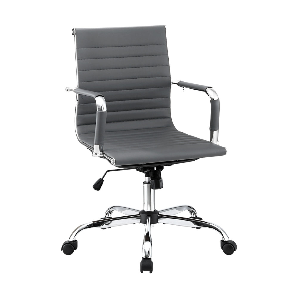 Artiss Office Chair Conference Chairs PU Leather Mid Back Grey