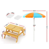 Keezi Kids Picnic Table and Chair Set with Adjustable Umbrella and Storage Boxes for Outdoor Fun