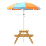 Keezi Kids Picnic Table and Chair Set with Adjustable Umbrella and Storage Boxes for Outdoor Fun