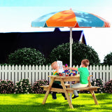 Keezi Kids Picnic Table and Chair Set with Adjustable Umbrella and Storage Boxes for Outdoor Fun