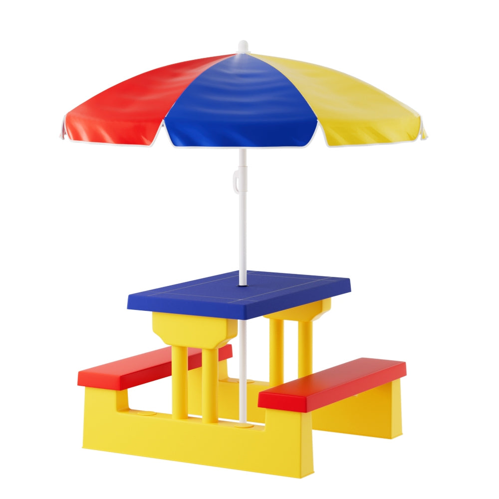 Keezi Kids Colorful Picnic Table and Chair Set with Adjustable Umbrella for Indoor/Outdoor Fun