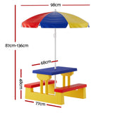 Keezi Kids Colorful Picnic Table and Chair Set with Adjustable Umbrella for Indoor/Outdoor Fun