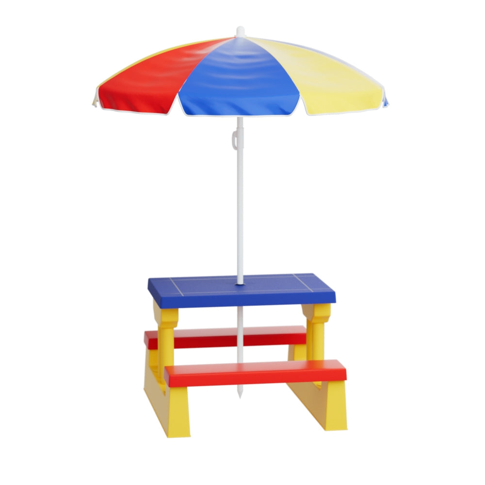 Keezi Kids Colorful Picnic Table and Chair Set with Adjustable Umbrella for Indoor/Outdoor Fun