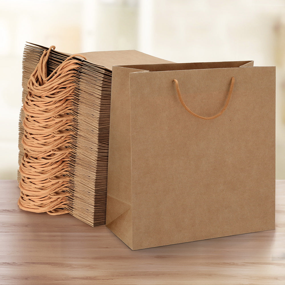 100-Piece Reusable Kraft Paper Gift and Shopping Bags - Durable Brown Packing Solution