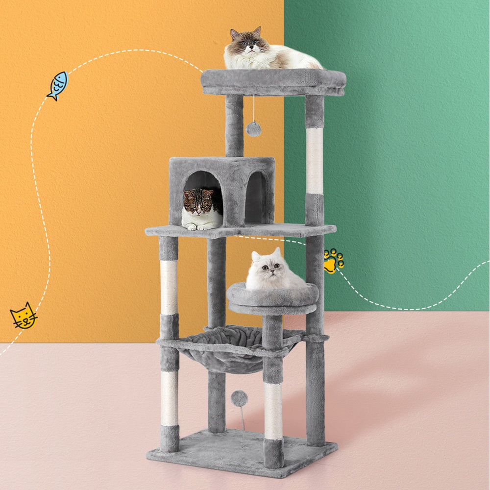 i.Pet Cat Tree Tower Scratching Post Scratcher 143cm Condo House Trees Grey