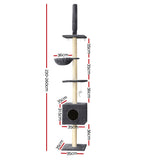 i.Pet Cat Tree 260cm Tower Scratching Post Scratcher Floor to Ceiling Cats Bed Dark Grey