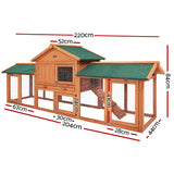 i.Pet Chicken Coop Rabbit Hutch 220cm x 44cm x 84cm Large Run Wooden Outdoor Bunny Cage House