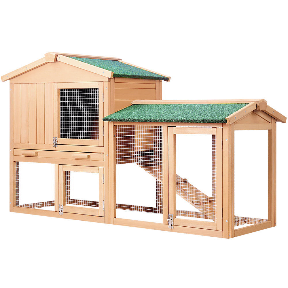 i.Pet Chicken Coop Rabbit Hutch 138cm x 44cm x 85cm Large House Run Cage Wooden Outdoor