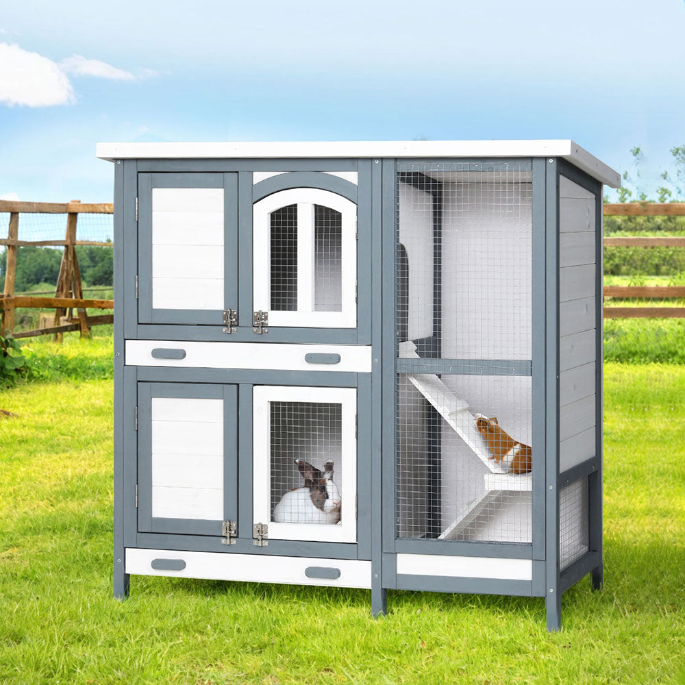 i.Pet Rabbit Hutch 98cm x 45cm x 92cm Chicken Coop Large Wooden House Run Cage Bunny Guinea Pig