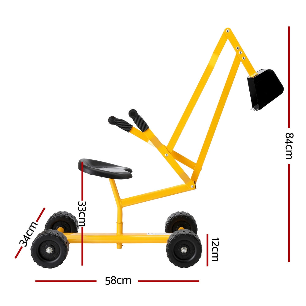 Kids Ride-On Excavator Digger Toy with Rotating Seat - Yellow Sandpit Fun