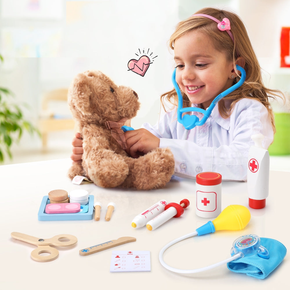 Keezi Kids Medical Pretend Playset with Stethoscope and 16 Accessories for Aspiring Young Doctors