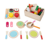 Wooden Kids Kitchen Playset with Magnetic Pretend Food and Cooking Utensils