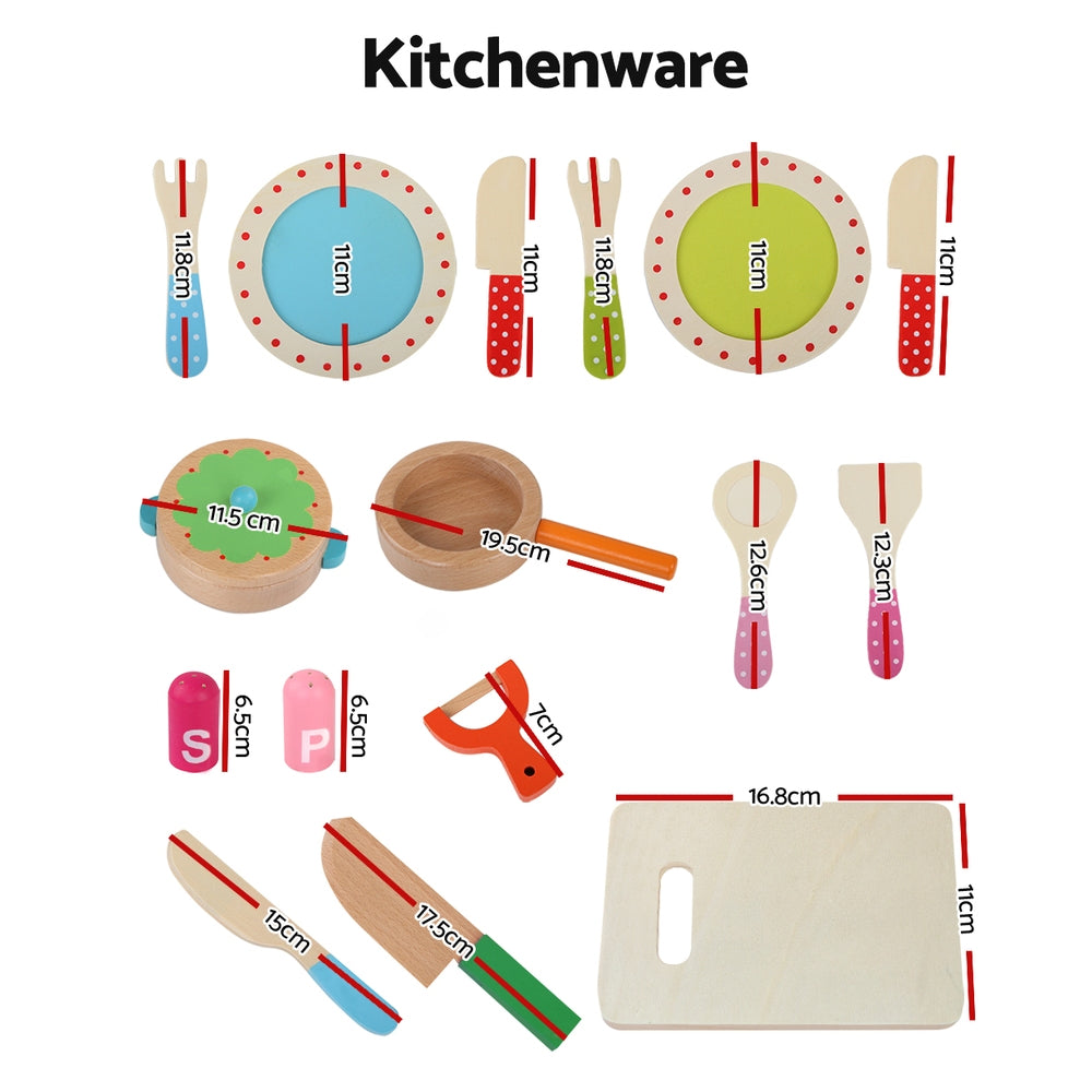 Wooden Kids Kitchen Playset with Magnetic Pretend Food and Cooking Utensils